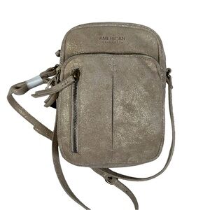 American‎ Leather Co. Tan gold suede Crossbody Bag Cleveland pockets